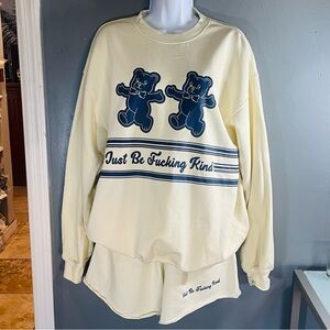 Mayfair Group Just Be Ffn Kind Teddy Bear Sweatshirt & Shorts 2 Pcs Ivory Blue L